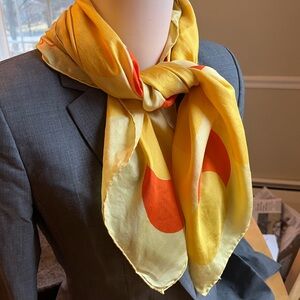 Vintage Echo Yellow & Orange Polka Dot Silk Scarf Made in Japan